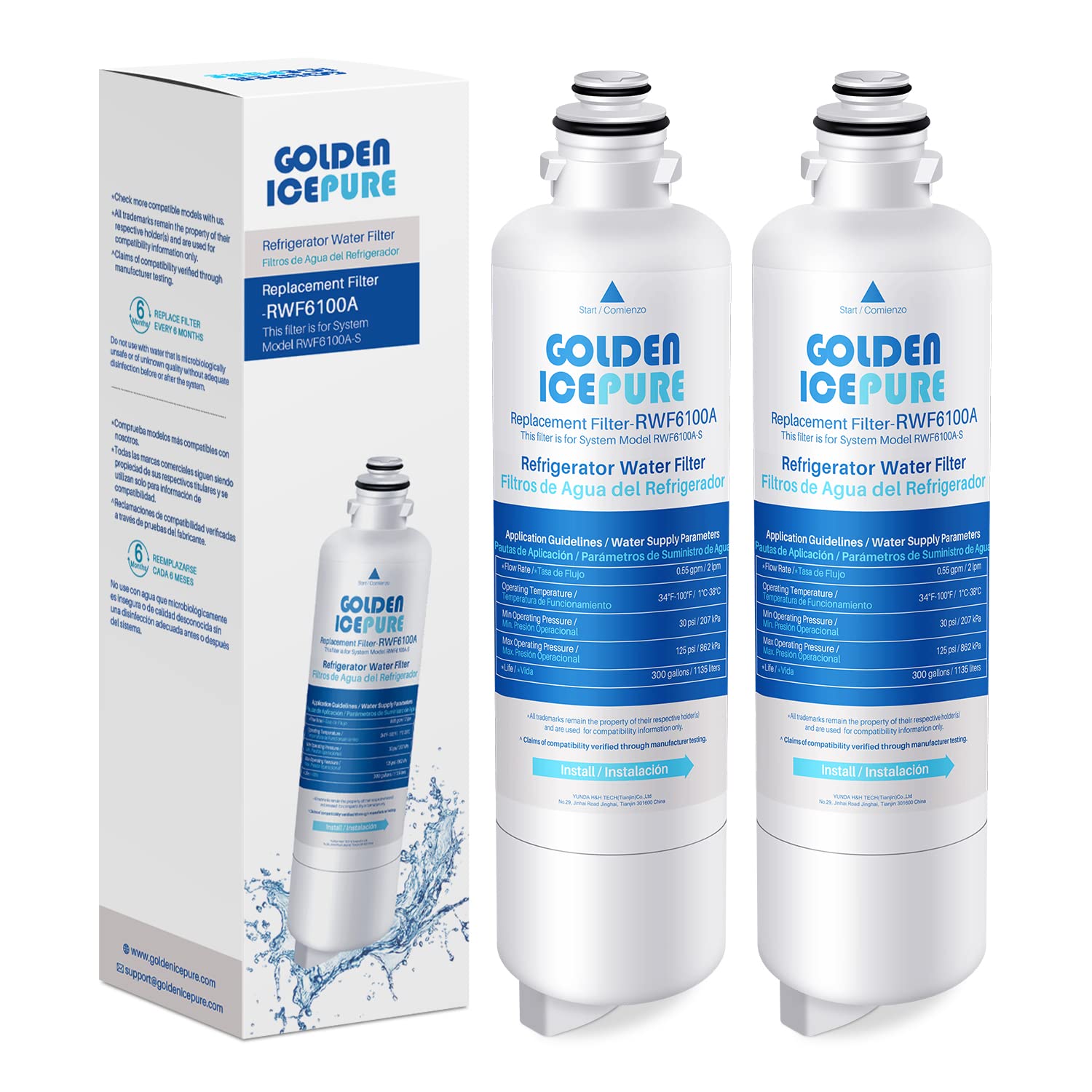 GOLDEN ICEPURE Kühlschrank-Wasserfilter Ersatz für Siemens Bosch Neff Ultra Clarity Pro 11032518 BORPLFTR50,BORPLFTR55,KS50ZUCP RA450012, 2 Stück