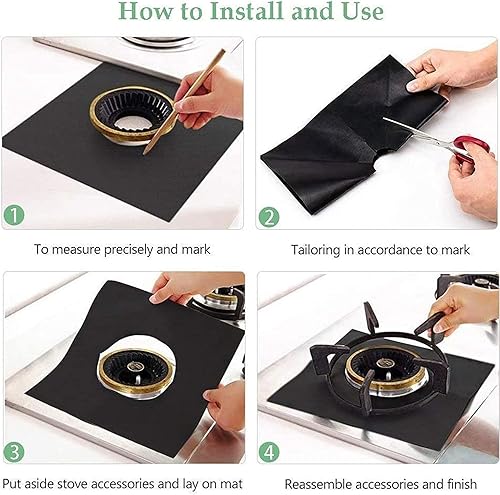 Miniatura 5 de MSDADA 8 protectores para estufas de gas, 10.6 x 10.6 pulgadas, color negro, con 2 fundas blancas de 21 pulgadas, doble grosor, reutilizables,