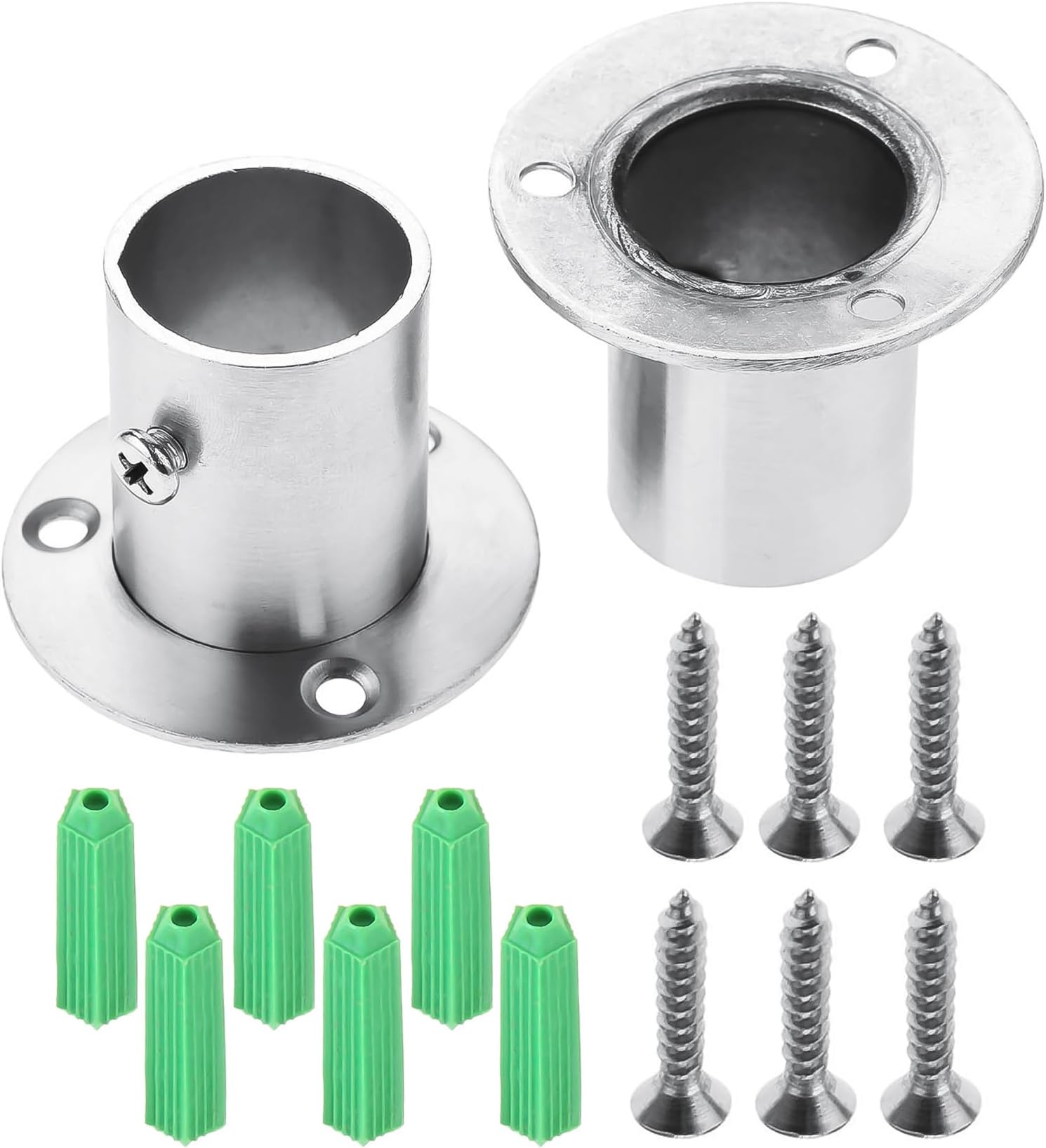 2PCS Stainless Steel 25mm/1 inch Wardrobe Rail Deep Socket | Heavy Duty Curtain Closet Rod Pole End Support Bracket Flange