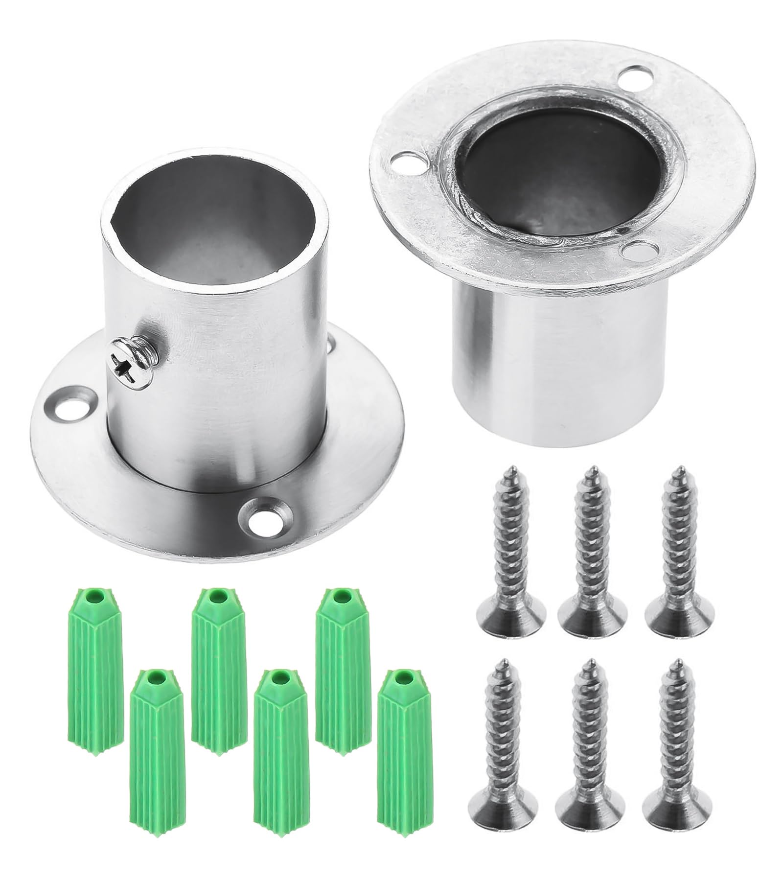 2PCS Stainless Steel 25mm/1 inch Wardrobe Rail Deep Socket | Heavy Duty Curtain Closet Rod Pole End Support Bracket Flange