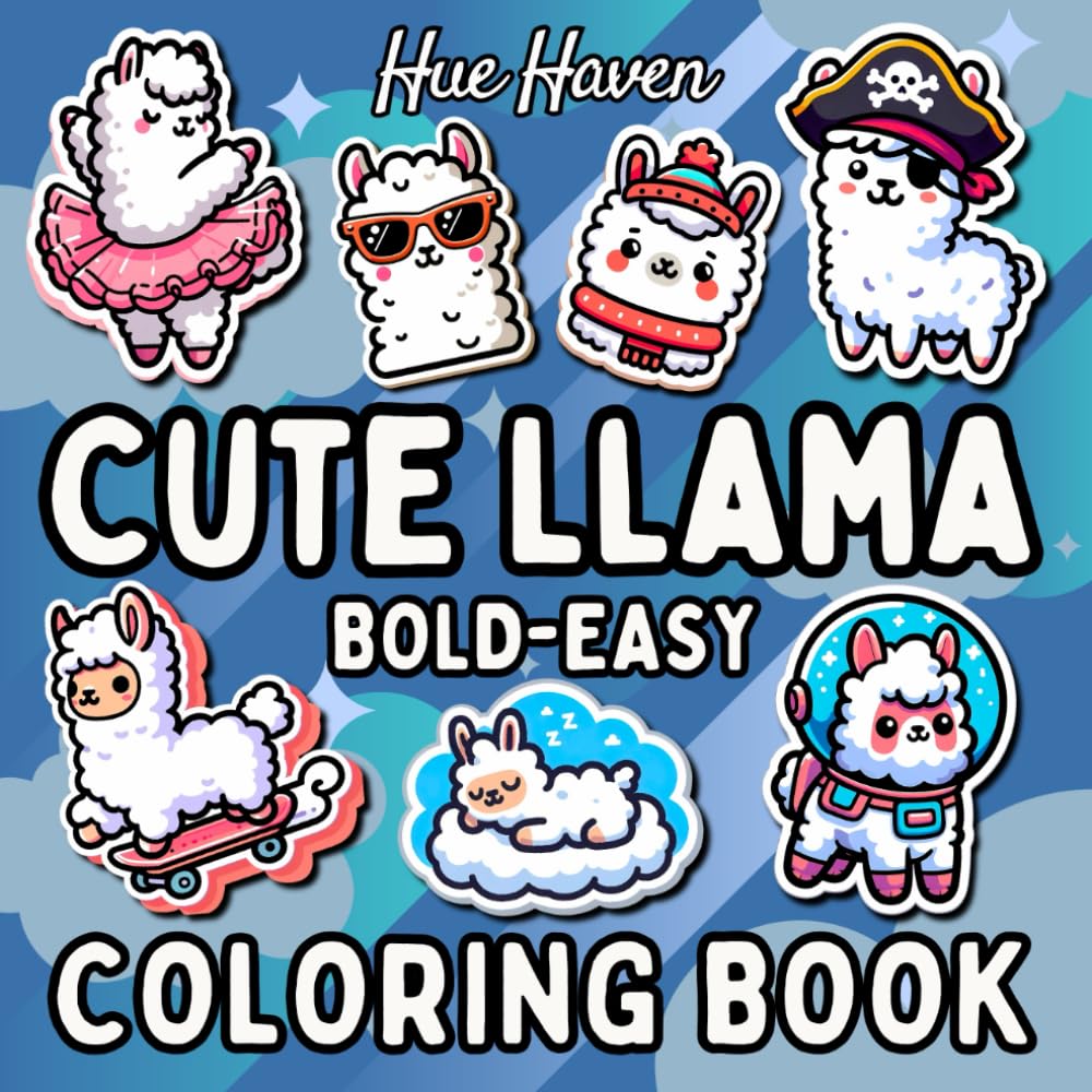 Cute Llama: Bold and Easy Coloring Book for Kids and Adults Simple Stress Relief Cute Llamas Designs.