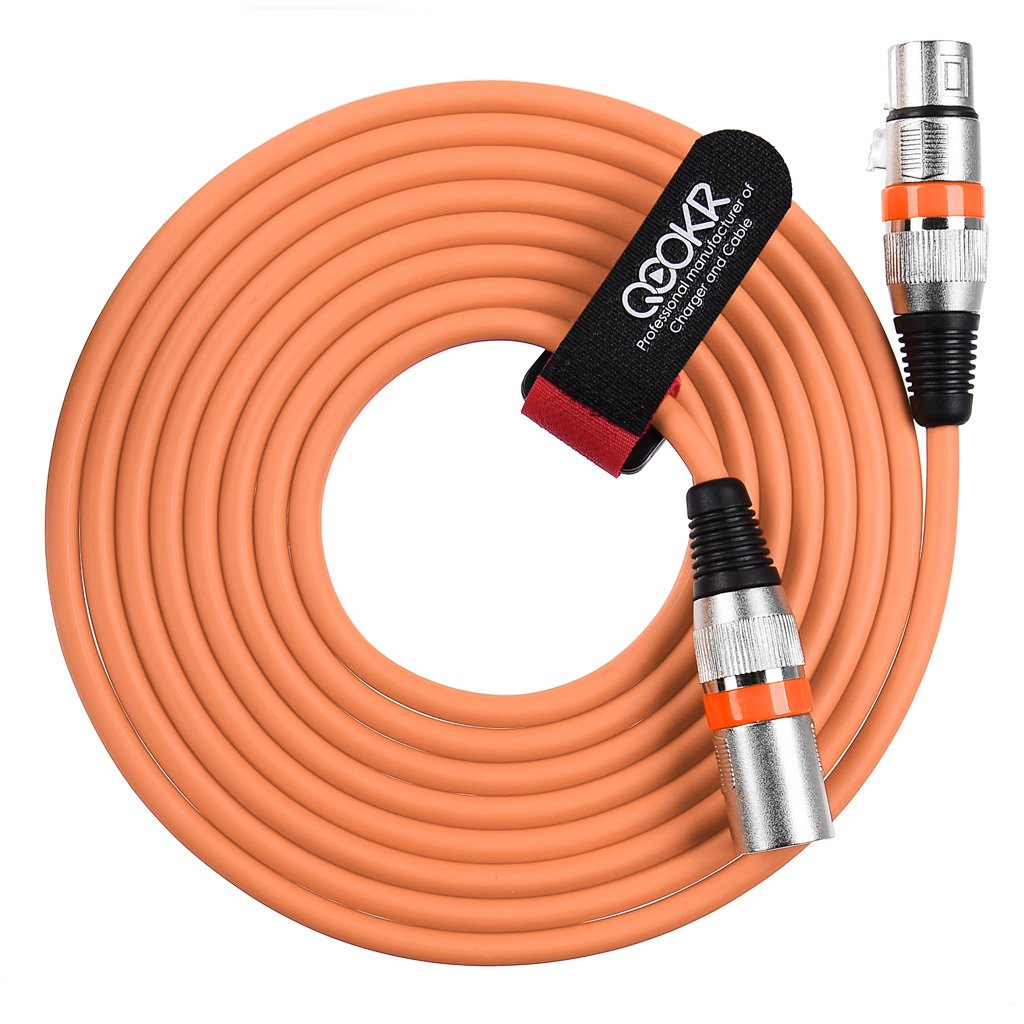 QOOKR 10ft Balanced 3-Pin Color XLR Male to Female Audio Cable, Professional Microphone, Speaker, DMX-Lights, Recording Cord (10 Feet,Orange)
