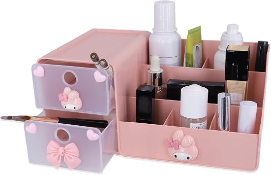 Roffatide Cartoon Desktop Desk Office Supplies Container Anime Pen Holder for Desk Cute Pencil Cup Pot Makeup Brush Holder High-Capacity Box Pink