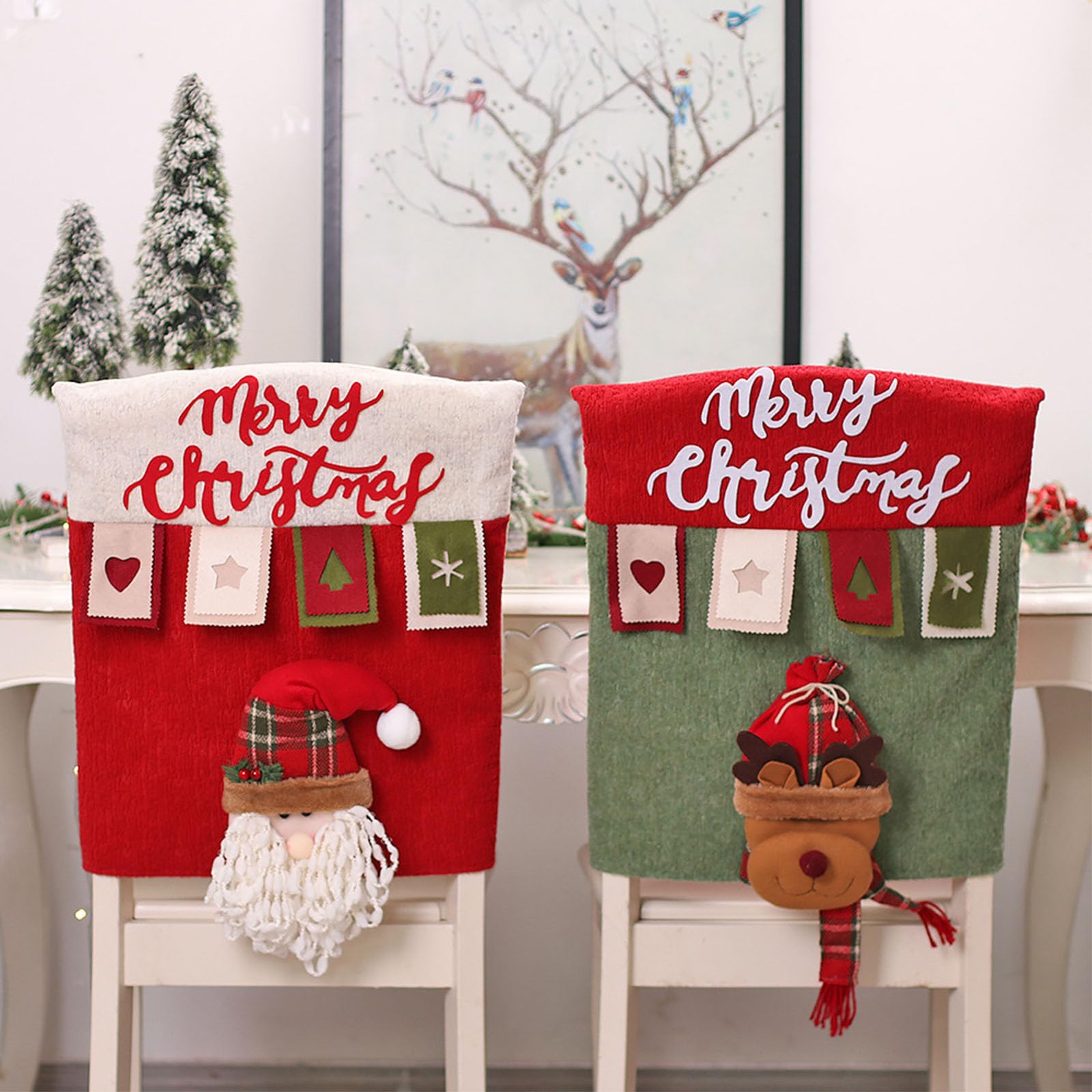 Fundas Sillas, Fundas para Sillas de Navidad 3 Pcs, Funda para Banco de Comedor, Decoración Interior de Navidad, Suministros para Recuerdos de Fiesta