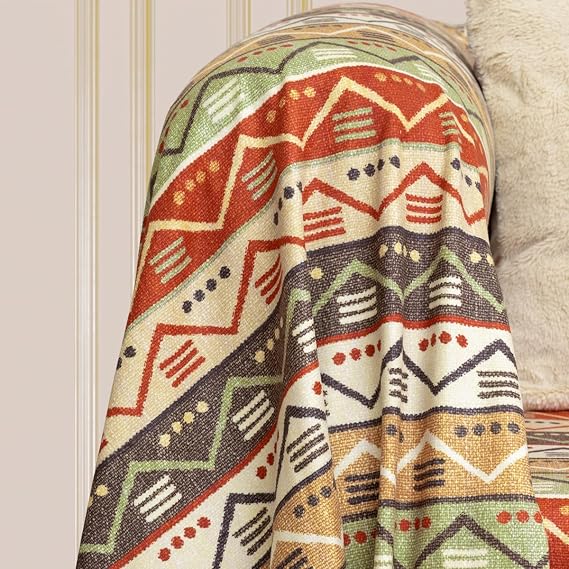 LATUDA CONCEPT SoftMicro Boho Ethnic Pattern Microfiber Sofa Cover and Shawl, Anti-Slip 180x220 cm