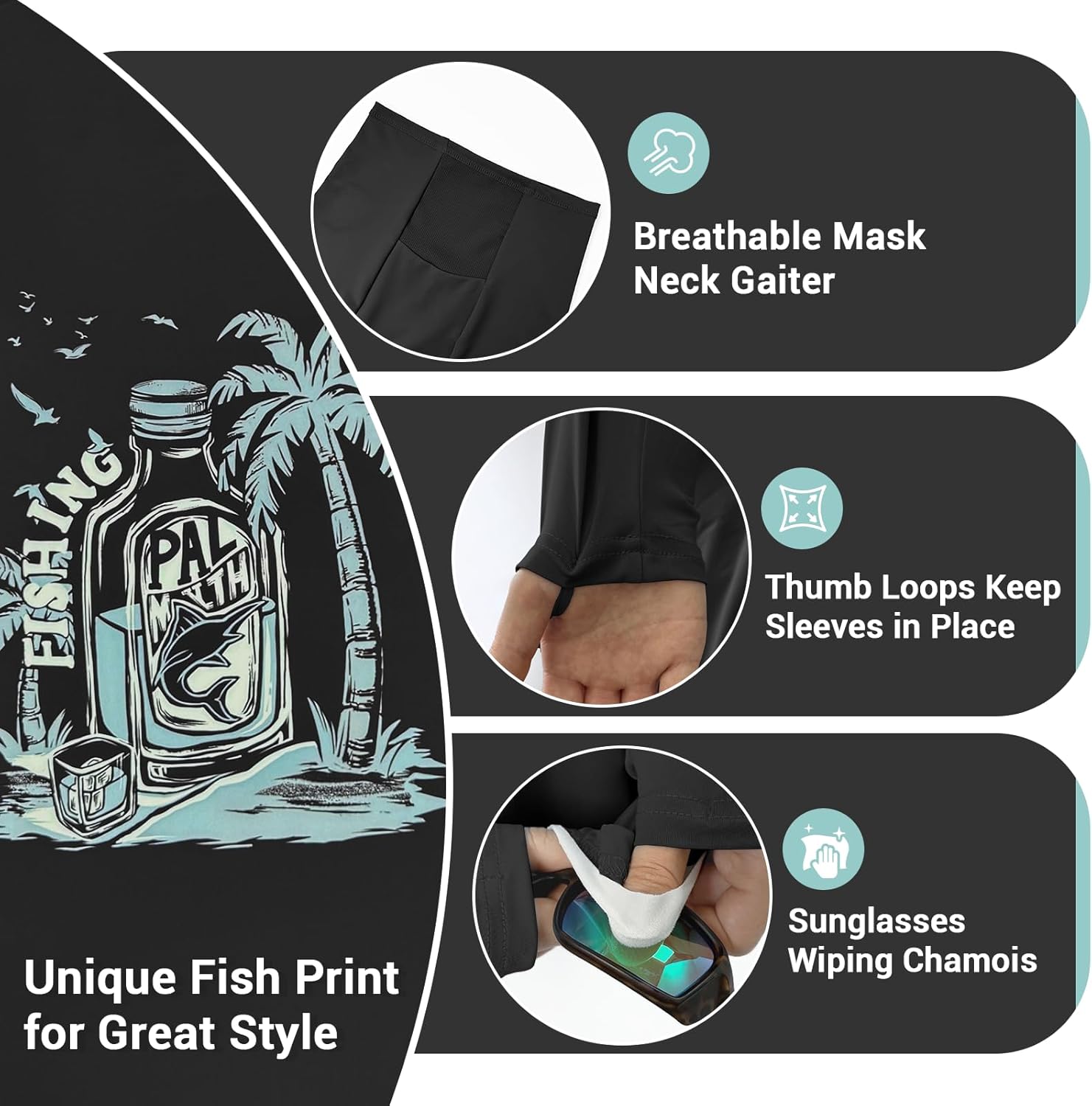 Palmyth Fishing Shirts for Men Long Sleeve Sun Protection Fishing Hoodie UPF 50+ Shirt Neck Gaiter - Image 4