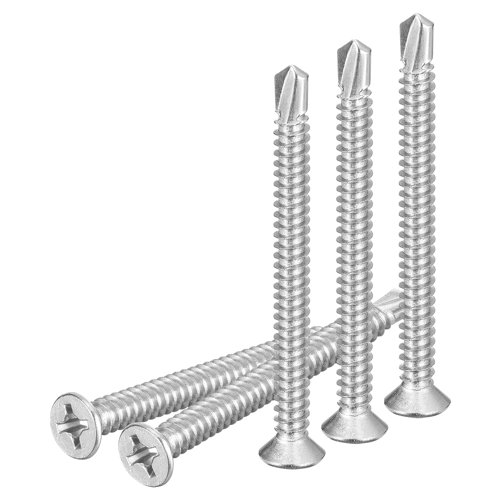 DTGN 25Pcs ST6.3x75mm Self Drilling Screws, 410 Stainless Steel Flat Head Phillips Sheet Metal Screw