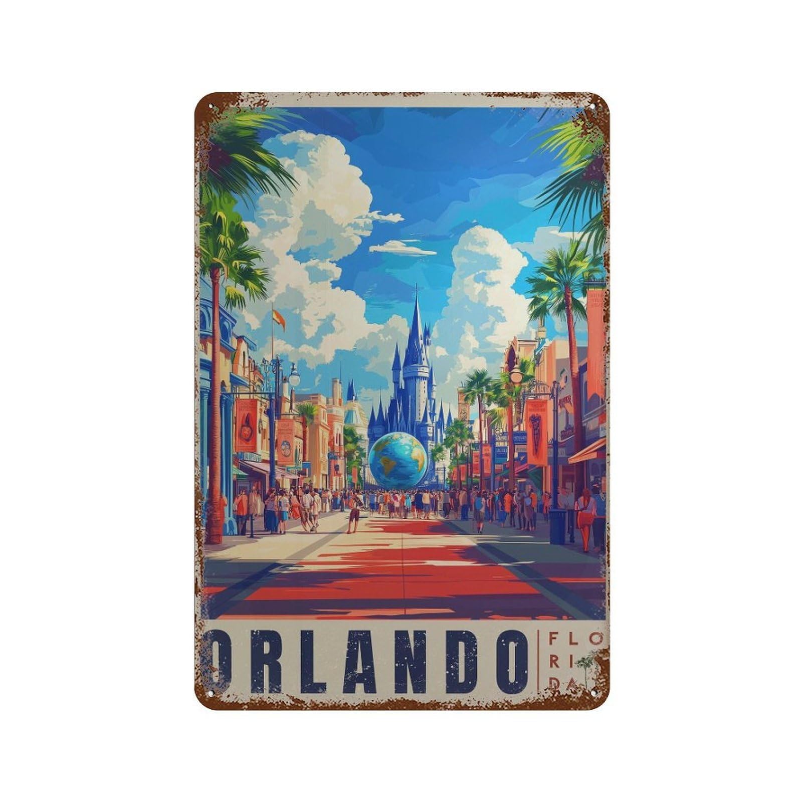 xiaoxiaoshen Orlando Travel Florida Wall Decor Art Metal Tin Poster Modern Home Decor Art Home Bar Shop Decorations Vintage Sign 30x20cm