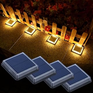 Lacasa Solar Deck Lights, 4 Pack Warm White Outdoor In-Ground Driveway Walkway Dock, IP68 Waterproof Solar Powered Stair Step Pathway Fence Auto On/Off LED for Garden Yard Patio