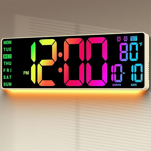 16 . 5 " Large Digital Wall Clock: 11 RGB Color LED Display with Remote Control, Auto DST product