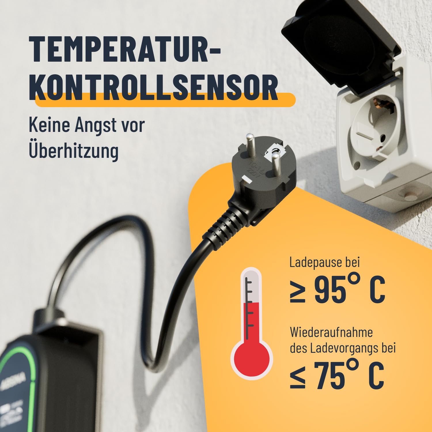 ABSINA Typ 2 Ladekabel Schuko mit Einstellbarer Ladeleistung - ICCB Ladekabel 3,7kW 16A 1 phasig IP67 mit 6,40 m Kabel - Ladekabel Schuko auf Typ 2 für i3, e-Up, ID.3, ID.4, Zoe, fortwo, Kona UVM