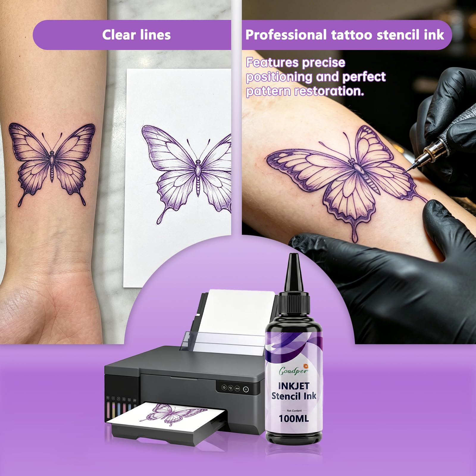 Tattoo Stencil Tinte 100ML Professionelle Transfertinte für Epson EcoTank Drucker Hohe Auflösung,Verstopfungsfrei,Verlaufssicher