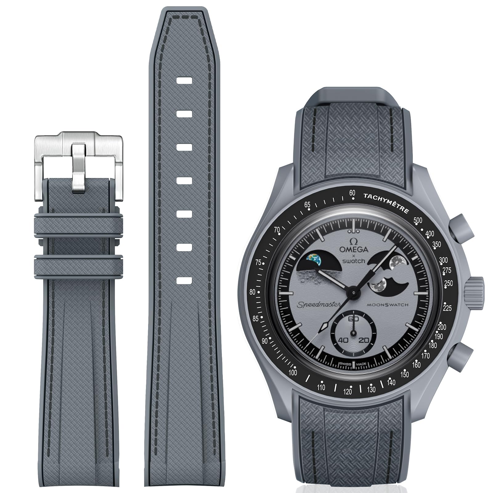 BONACE Bands for Moonswatch Watch,Curved SIlicone Strap Compatible with Omega X Swatch 20mm Watch,Swatch Omega Moonswatch Speedmaster Replacement No Gap Strap Men Women