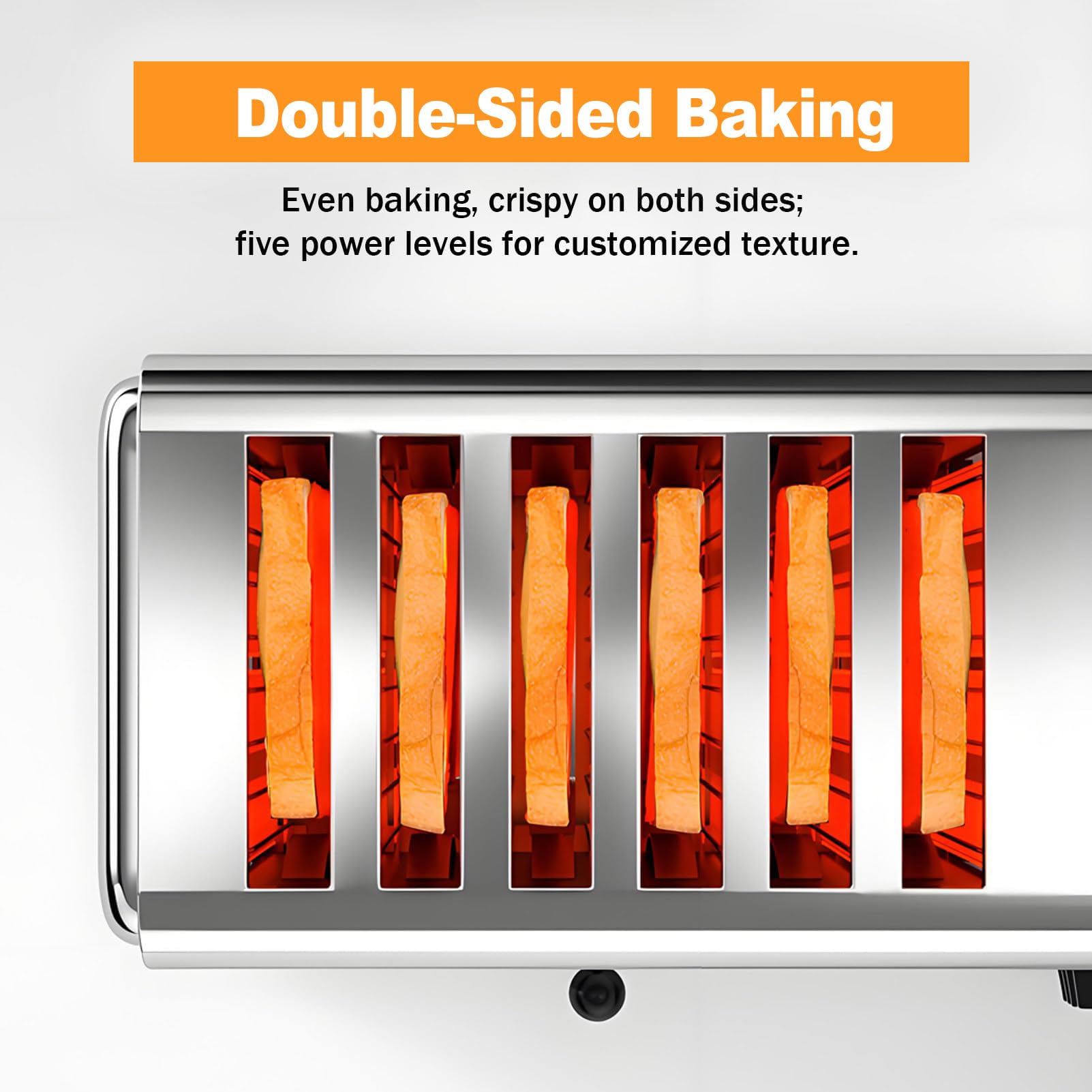 Tostadora Comercial Emergente de 6 Rebanadas, con Configuraciones de Tostado Ajustables y Una Ranura Extra Ancha para Pan de Corte Grueso; Adecuada Tanto para Restaurantes Como para Uso Doméstico.