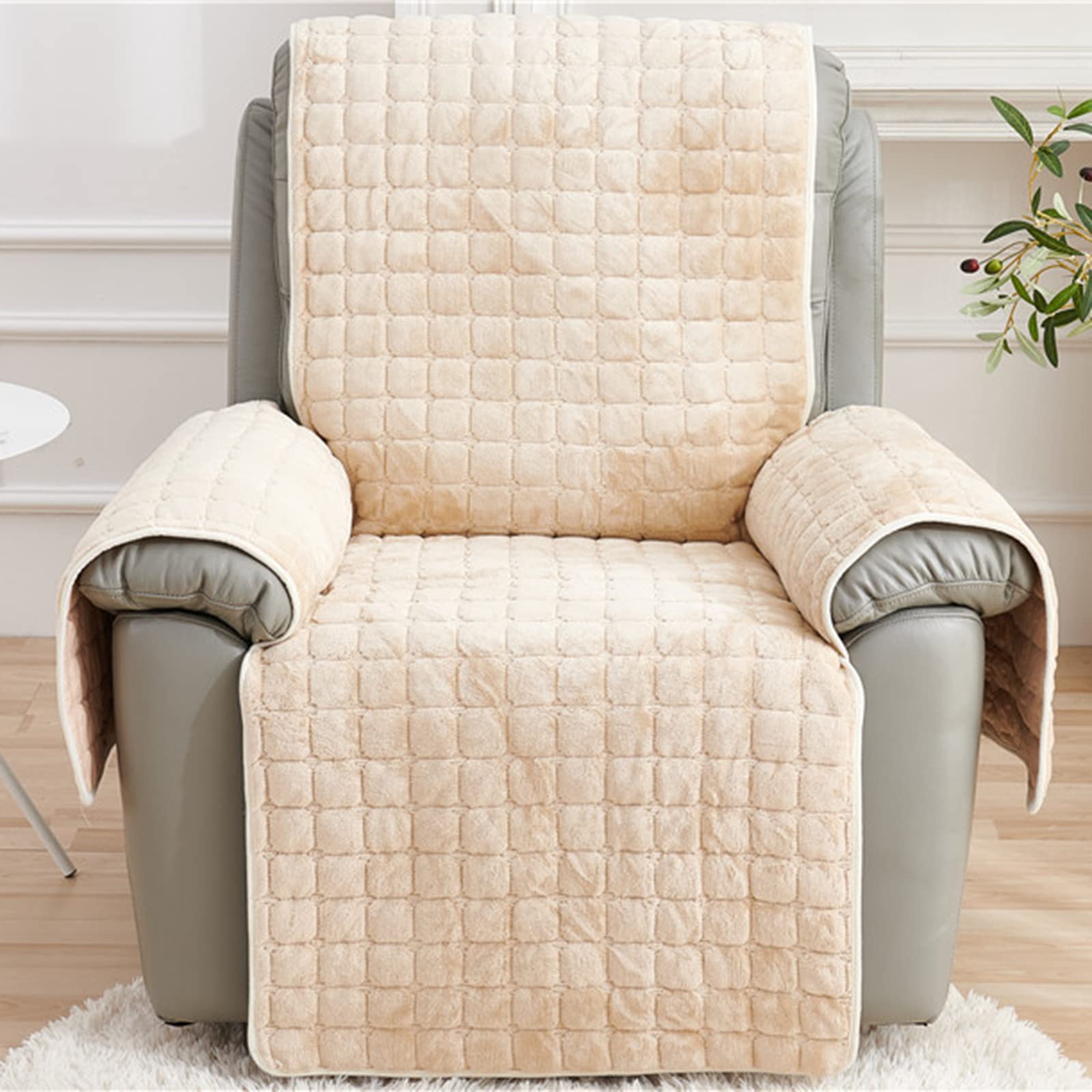 Funda Para Sofá Reclinable Con Correas Elásticas, Terciopelo Felpa Funda De Silla Para Sillones, Suaves Protector De Muebles Para Sillones Reclinables-gris oscuro-53x190 cm (20,9x74,8 pulgadas)