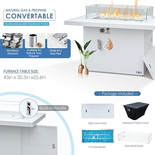 Miniatura 59 de NICESOUL 7 Piece White Powder-Coated Aluminum Patio Furniture with Fire Pit Table, 29 Inch Extra Wide Outdoor Sectional Sofa for 6, High-End Heavy