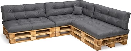 POKAR Set di Cuscini per Europallet Impermeabile da 8 pezzi: 3x 120x80 + 3x 120x40 + 1x 60x40 + 1x 40x40, per Divano da Giardino, senza Pallet, Antracite