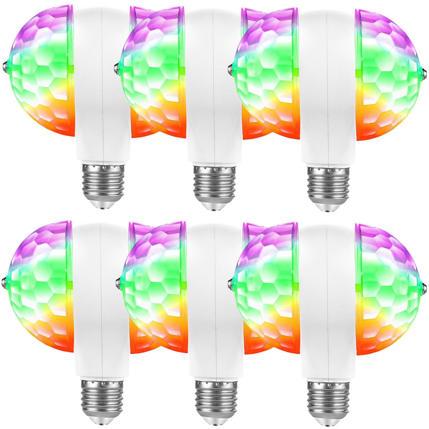 Disco Lights Colorful Rotating Magic Ball Lights, AC85-265V E26/E27 RGB LED Stage DJ Light Multi-Colored Fun Lamp for Dance Parties Birthday Karaoke Halloween Christmas (6 Pack)