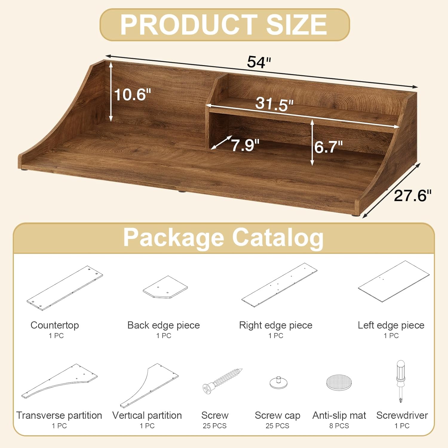 Washer and Dryer Countertop, 54'' Laundry Shelf Organizer Wood Dryer Rack Countertop for Washer and Dryer, Brown