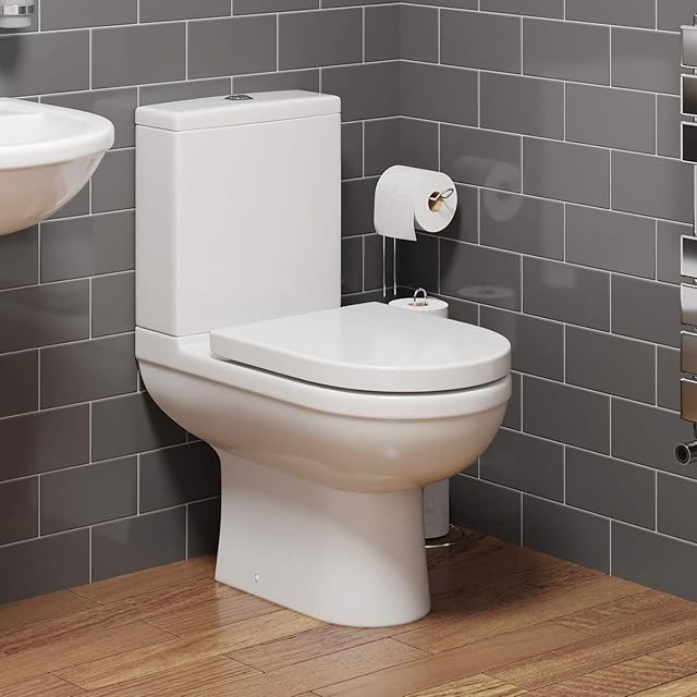 Close Coupled Bathroom Toilet Modern Ceramic Space Saving Oval Pan Soft Close Seat