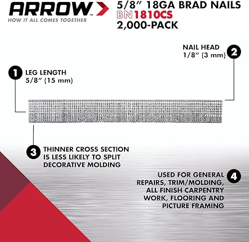 Miniatura 5 de Arrow ET501C - Pistola profesional inalámbrica 5 en 1 para grapas y clavos de acero calibre 18 para moldear, gabinetes, enmarcar, recortar y