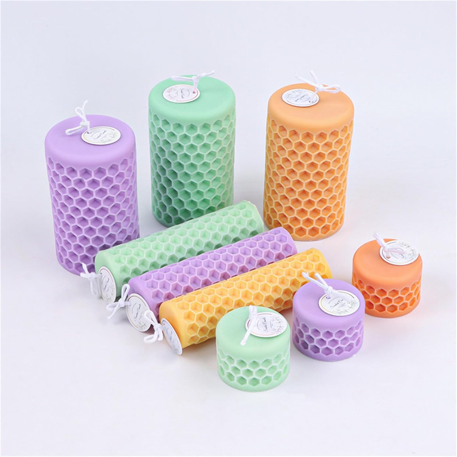 Honeycomb Pillar Candle Molds, Honeycomb Cylindrical Silicone Mold for Beeswax Candle, Soap, Fondant, Plaster Ornament, DIY Crafts (B)