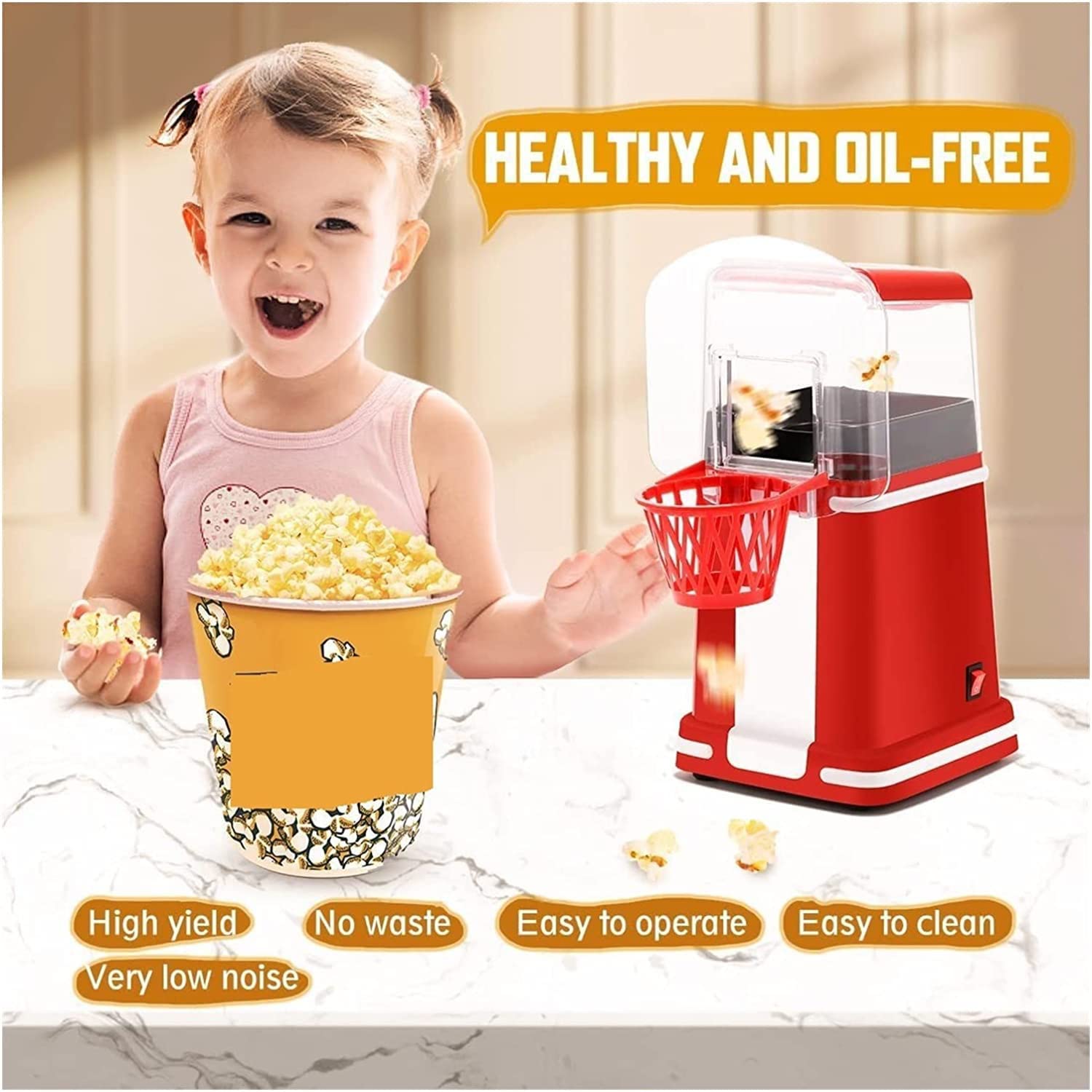 Macchina per Popcorn per Popcorn, Mini Macchina per Popcorn elettrica Senza Olio, Macchina per Popcorn ad Aria Calda, Snack per Guardare Film