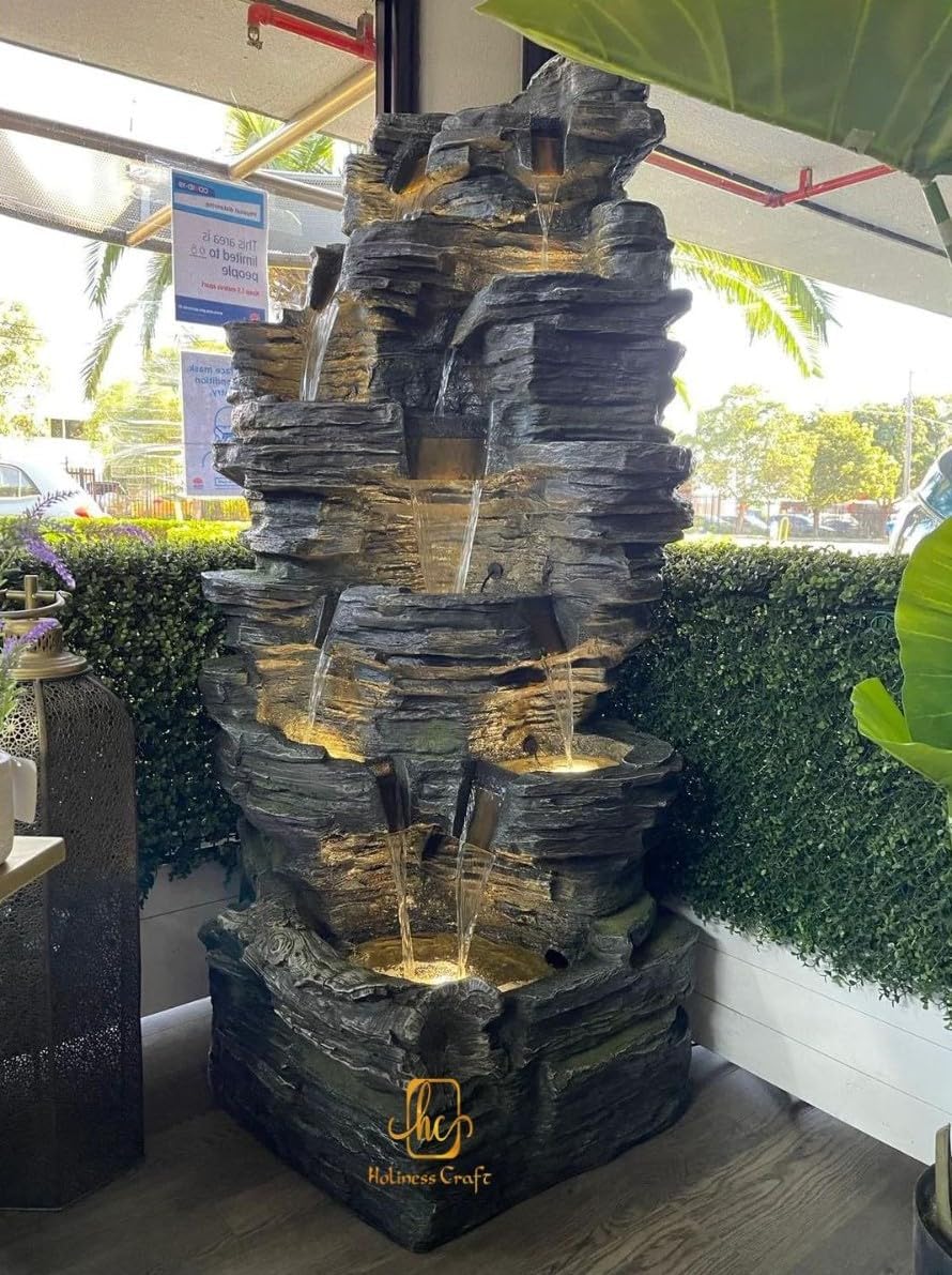 66 Inch Long Cliff Rock Stonefalls Water Fountain for Indoor Outdoor Garden Home Decor Patio with LED Lights Water Pump