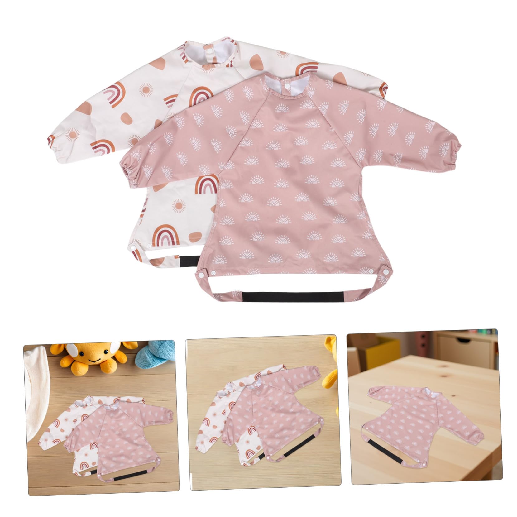 Mikikit 2 pezzi Bavaglini Impermeabili con Maniche Lunghe per Grembiule da Svezzamento con Copertura Completa per Ragazzo Ragazza e Ragazza Facile da Indossare e Resistente alle Macchie