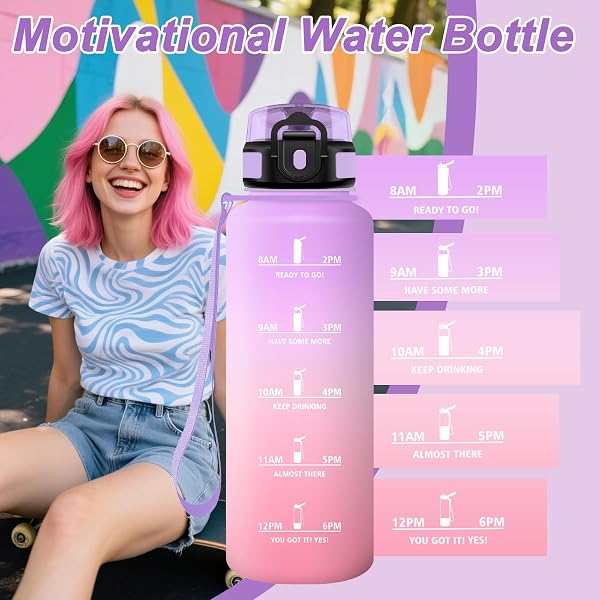 Bouteille Sport 1.5L, Gourdes avec Marqueur de Temps, Gourde Motivation sans BPA, Bouteille d'eau Idéale pour Randonnée, Bureau, l'école - 4