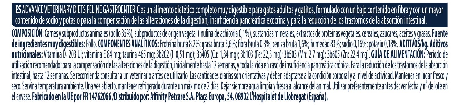 Advance Veterinary Diets Gastroenteric Cibo Umido per Gatti Multipack 12 bustine da 85g