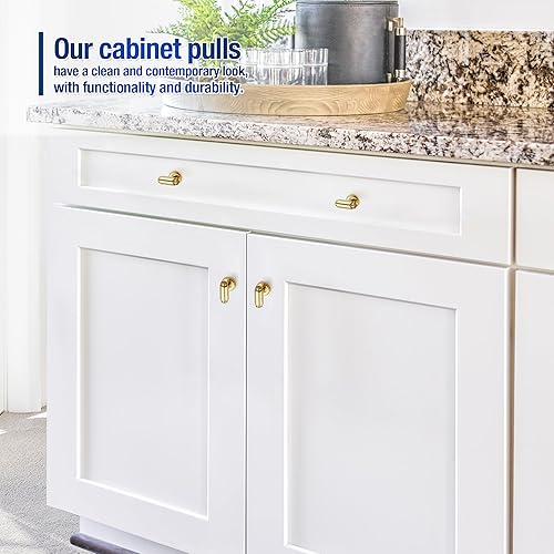 Miniatura 8 de JOY DECOR Paquete de 10 manijas redondas de latón con barra en T de un solo agujero, tiradores dorados, tiradores dorados, manijas de aleación de