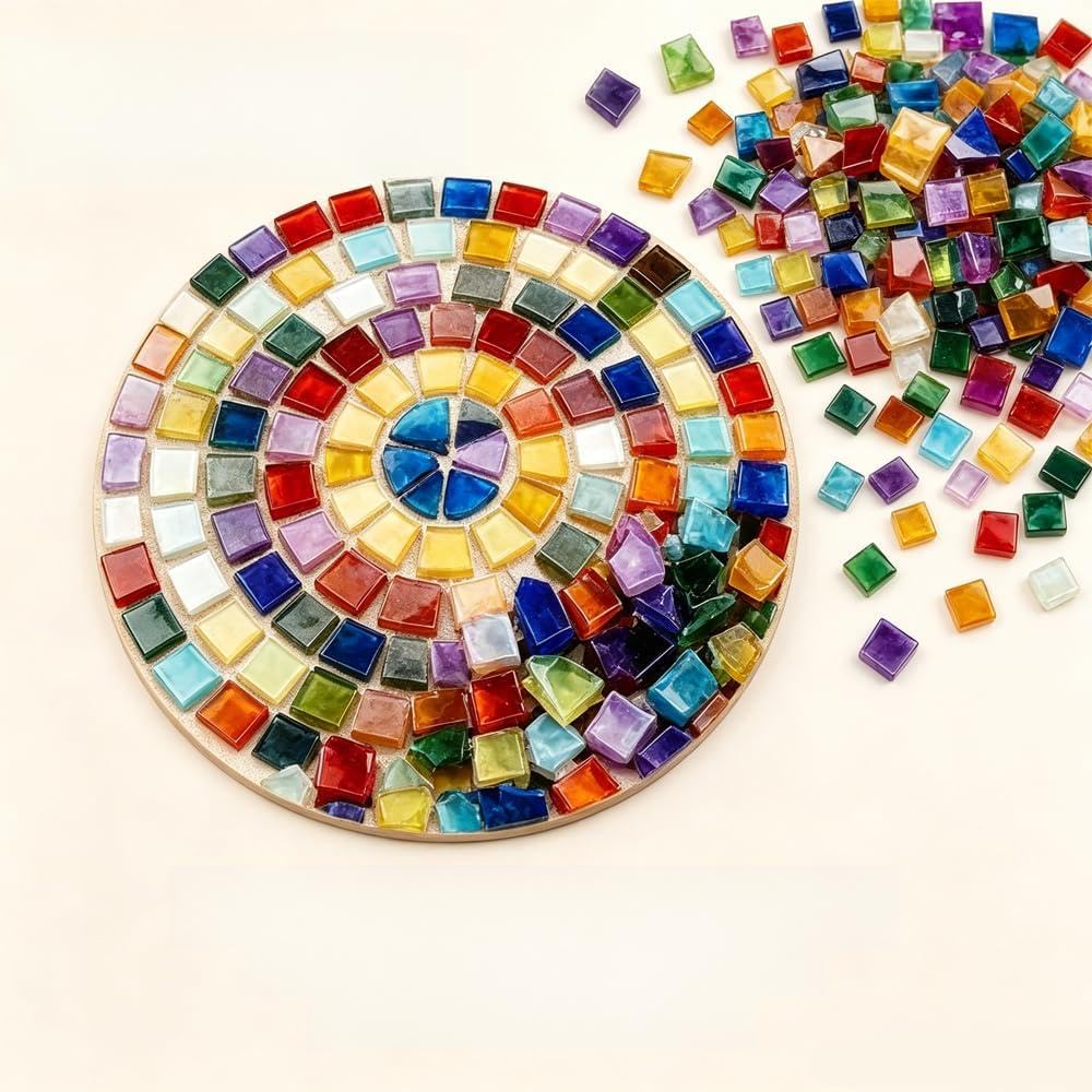 Mosaic Tiles for Crafts 1.1 lb/500g Assorted Glass Pieces DIY Art Home Decor Creative Mosaic Supplies