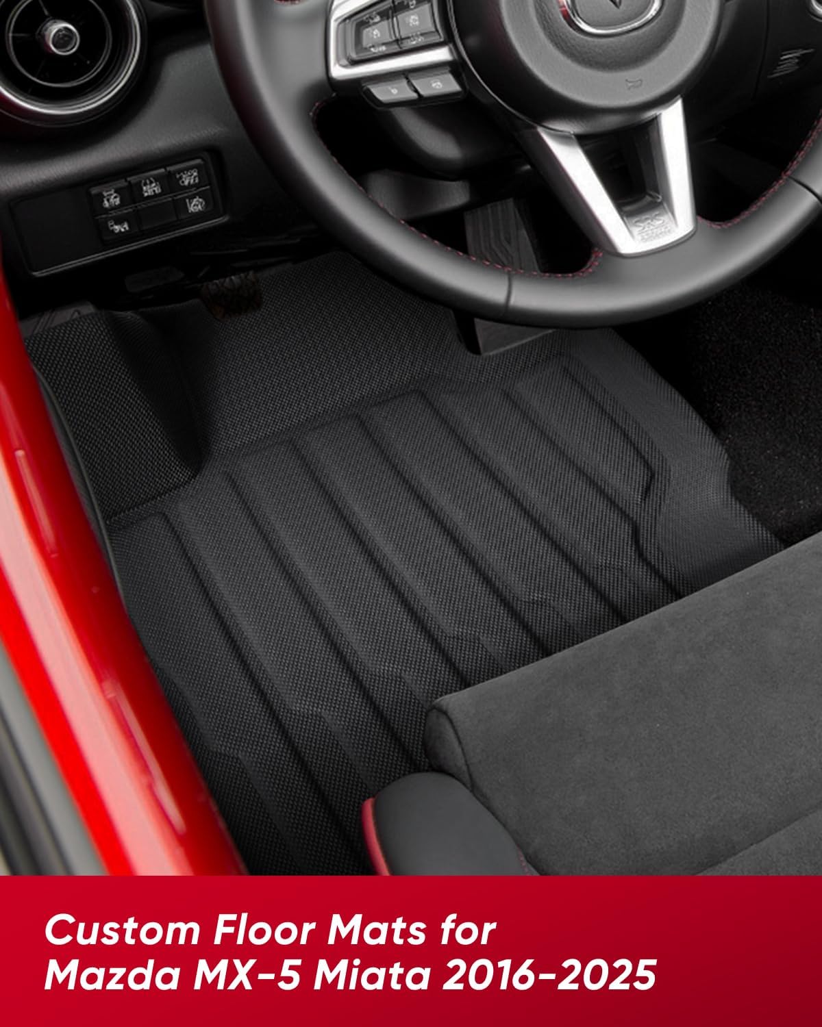 Floor Mats for Mazda MX5 Miata: 2016-2025 Custom Car Accessories, Fit for Fiat 124 Spider 2017 2018, All Weather Black Automotive Carpet Floor Liners for Miata MX-5 ND 2024 2023 2022 2021 2020 2019