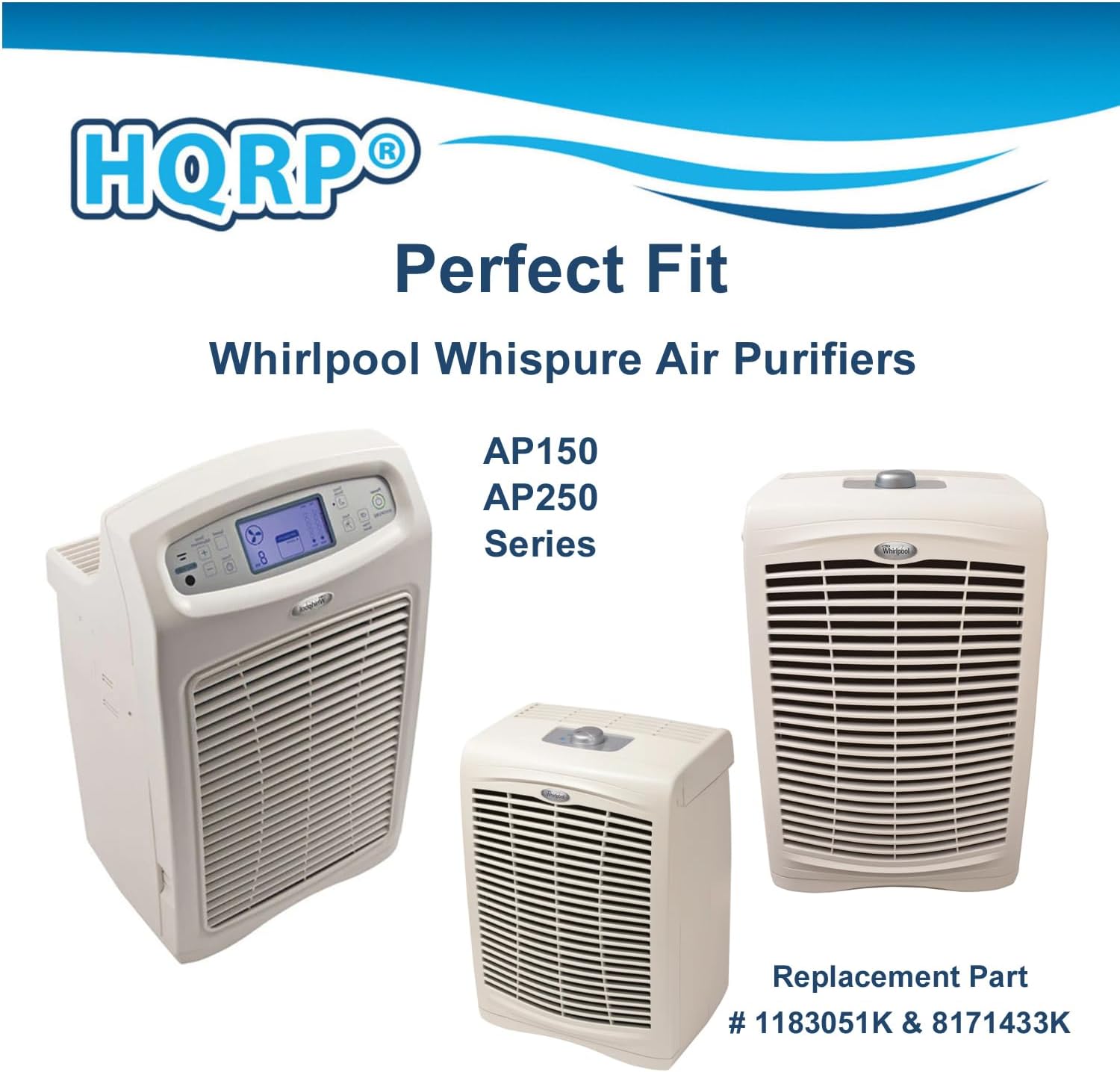 HQRP HEPA Filter Set compatible with Whirlpool Whispure AP150, AP250, AP25030K, APR25130L, APR25530L, AP15030H, parts 1183051K 8171433K (Small) Replacement