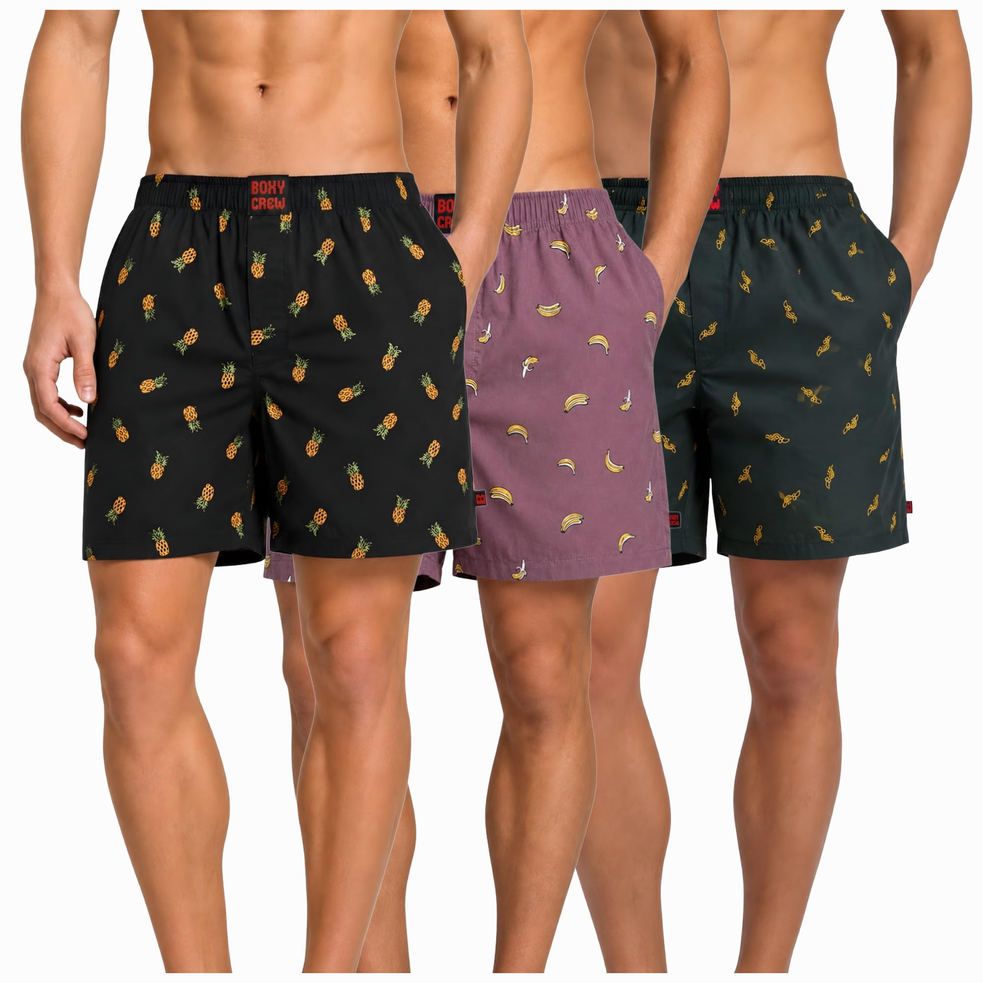 Men's 100% Cotton Boxer Shorts Pack of 3, Charcoal, Rose Pink & Dark Teal | Woven Boxers with Side Pockets, No-Marks Elastic Waistband, Breathable Relaxed Fit | Style 004-006-010-image-19