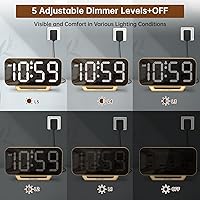 Vista 4 de Peakeep Slim Digital Mirror Aesthetic Alarm Clock for Bedrooms Desk Decor - Plug in Electric Big LED Modern Small Clock for Office Living Room, Gold