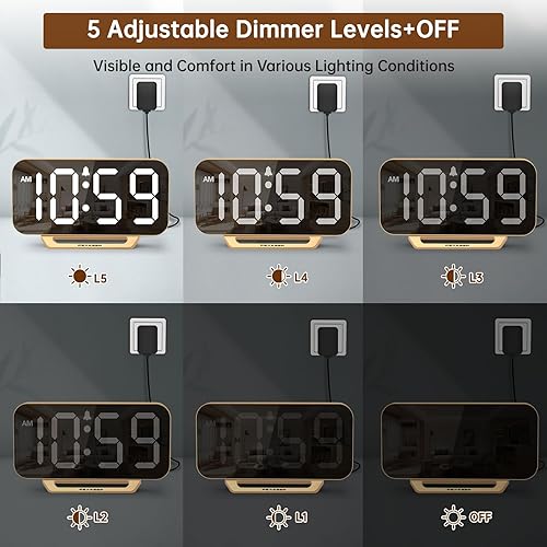 Miniatura 4 de Peakeep Slim Digital Mirror Aesthetic Alarm Clock for Bedrooms Desk Decor - Plug in Electric Big LED Modern Small Clock for Office Living Room,