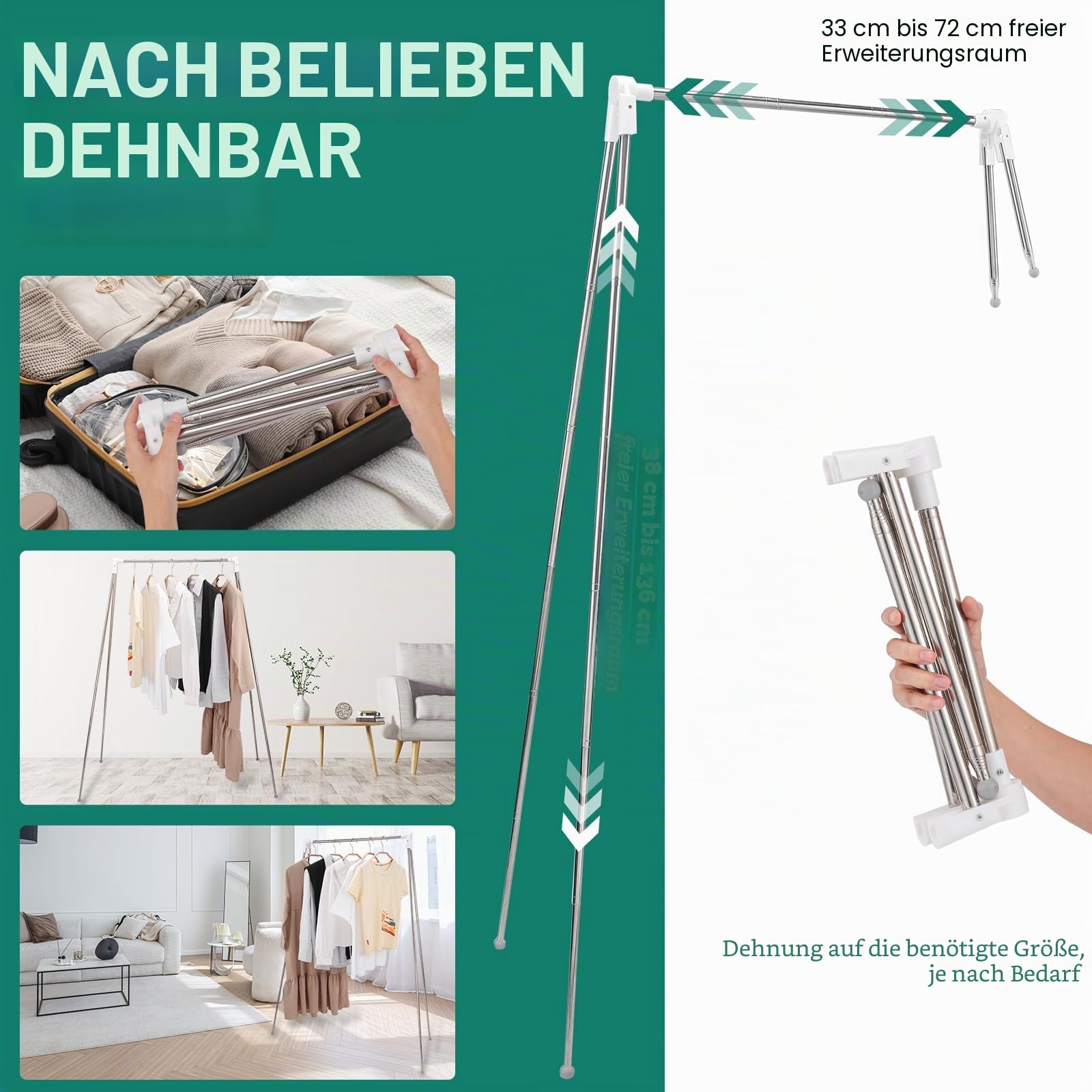 Idong Tragbarer Wäscheständer aus Edelstahl, 32-73 cm einziehbarer faltbar Wäscheständer für Camping, Reisen, Outdoor, Wäscherei zu Hause usw. EIN zusammenklappbarer Mini-Reisekleiderständer