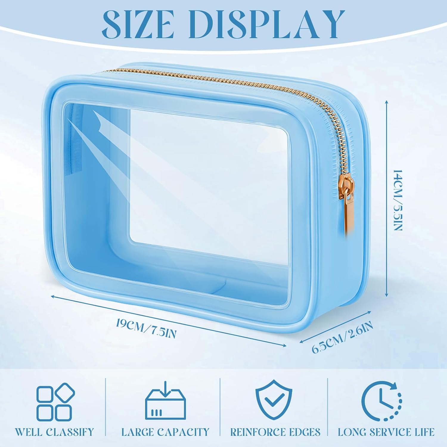 Hsei 12 Pcs Clear Makeup Bags Diaper Bag Organizer Travel Toiletry Bags with Zipper Clear Cosmetic Organizer Car Storage Pouch Bridesmaid Gift for Women Beach Vacation (Blue) image 2
