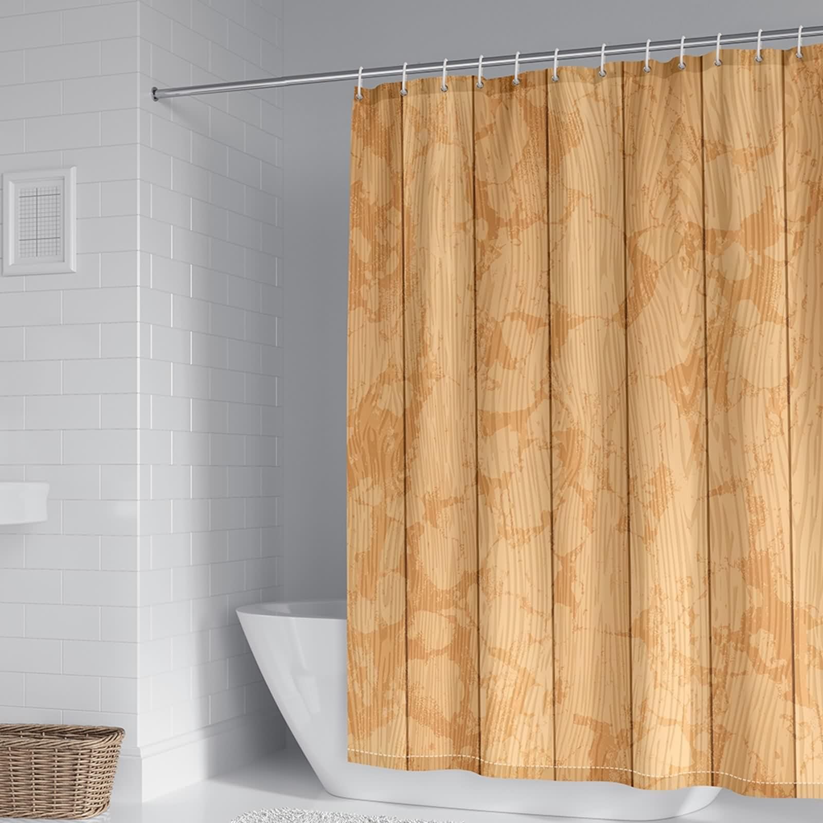 Cortina de ducha de 200 x 200 cm, textil amarillo, patrón de tabla de madera, cortina de baño antimoho, poliéster, resistente al agua, lavable, para baño, 2 x 2 m de largo (ancho x alto)