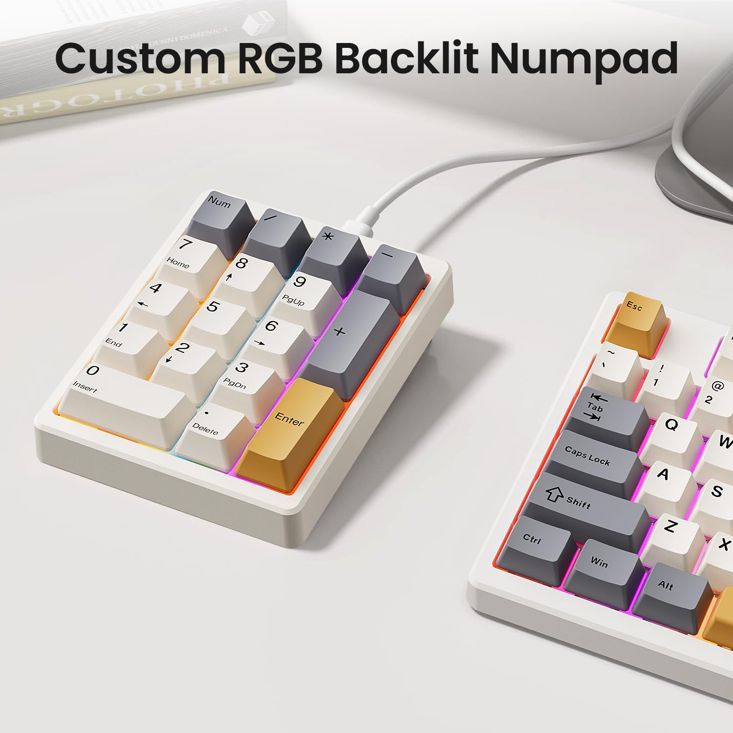 Kisnt MF17 Pavé numérique mécanique filaire, QMK/VIA programmable, 17 touches remplaçables à chaud, rétroéclairé RVB avec touches PBT pour ordinateur portable, MacBook, PC, claviers compacts (beige