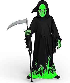Spooktacular Creations Kids Grim Reaper Glow in the Dark Deluxe Phantom Costume, Halloween Grim Reaper Costume for Party