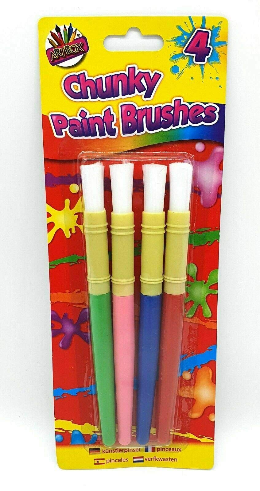 Artbox Pack Of 4 Childrens Chunky Bright Coloured Easy Hold Paint Brushes