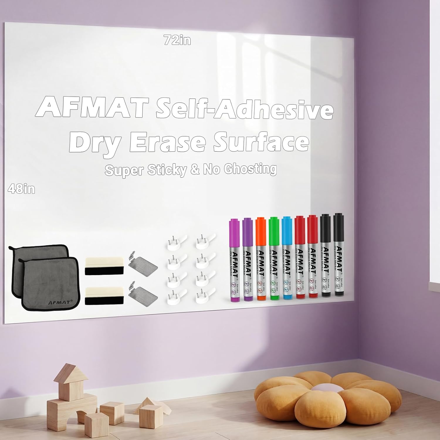 Dry Erase Whiteboard Paper, Large White Board Stickers for Wall, 6x4ft Dry Erase Paper Roll with Adhesive Backing, Perfect Replacement for White Board, No Ghost After 60 Days, 9 Much Better Markers