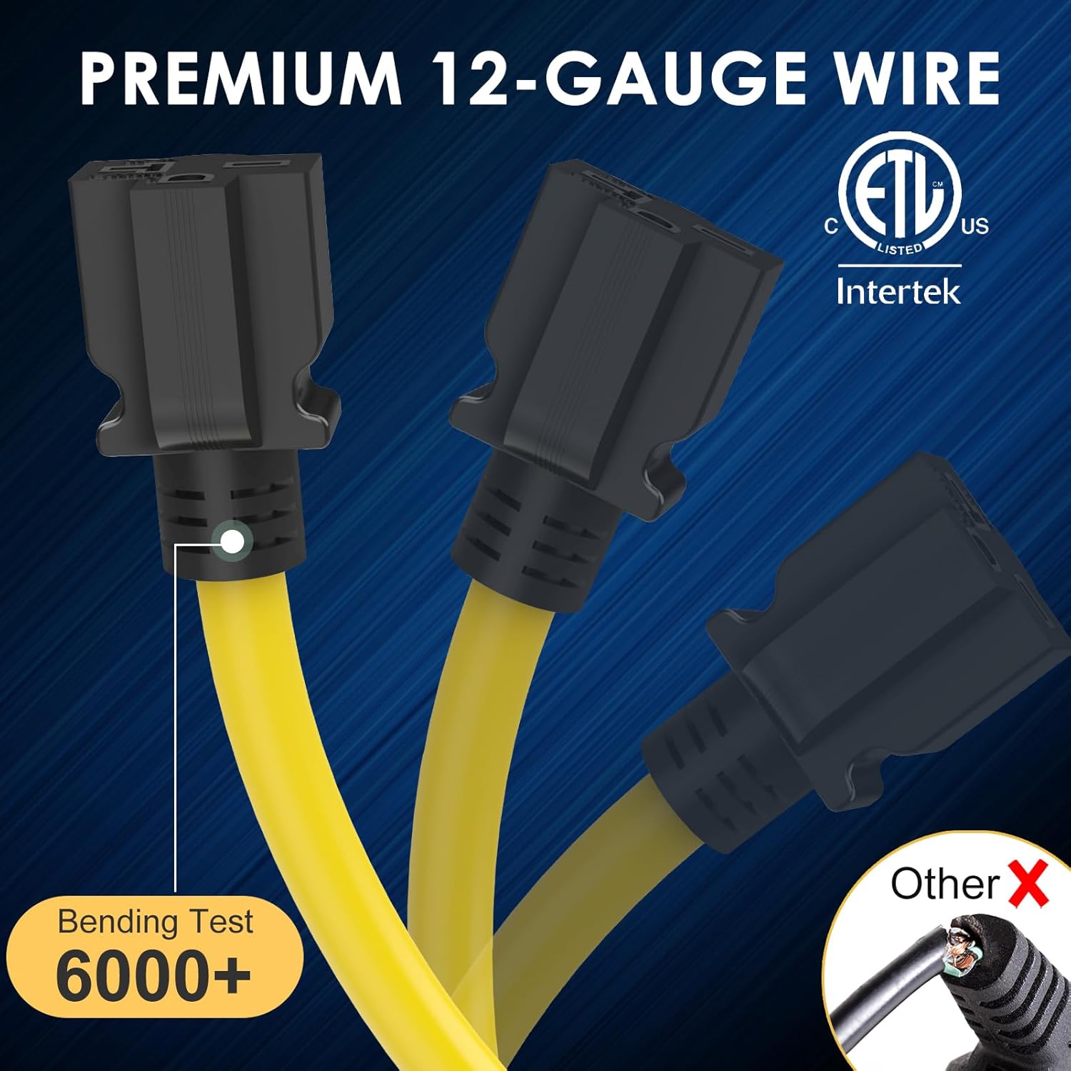 NEMA 6-20 Extension Cord 6-20P to 6-20R for Tesla Mobile EV Level 2 Charging Heavy Duty 250 Volts 20 amp 50FT ETL Listed