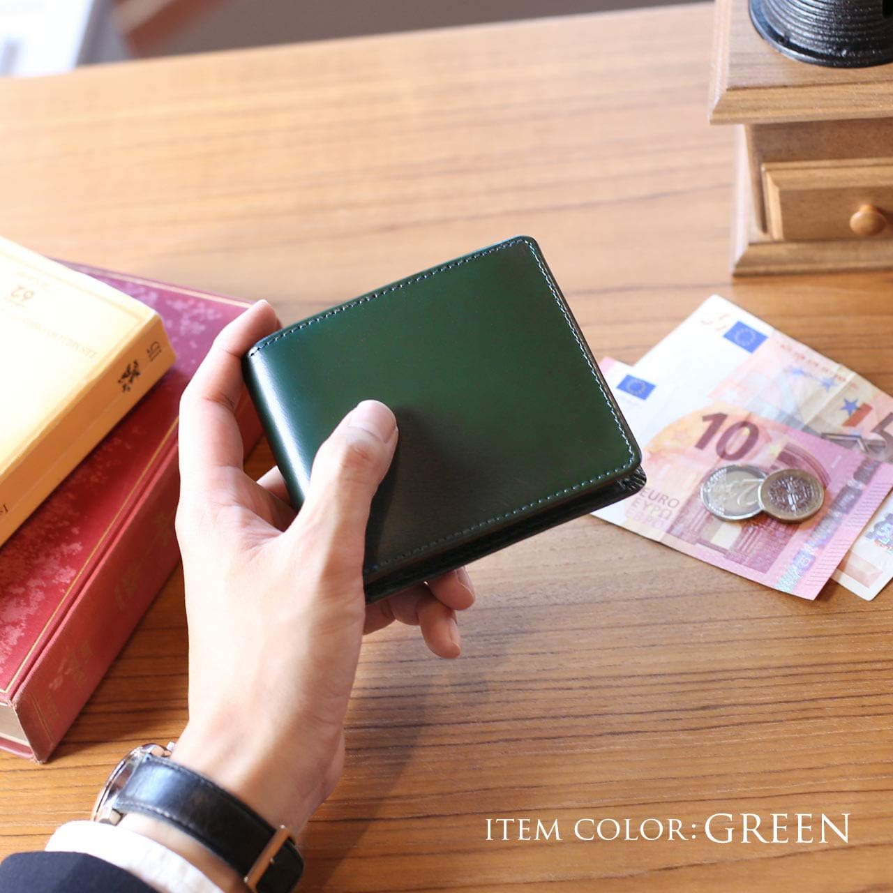 三京商会] コードバン 二つ折り 財布 本革 一枚革 メンズ : グリーン  