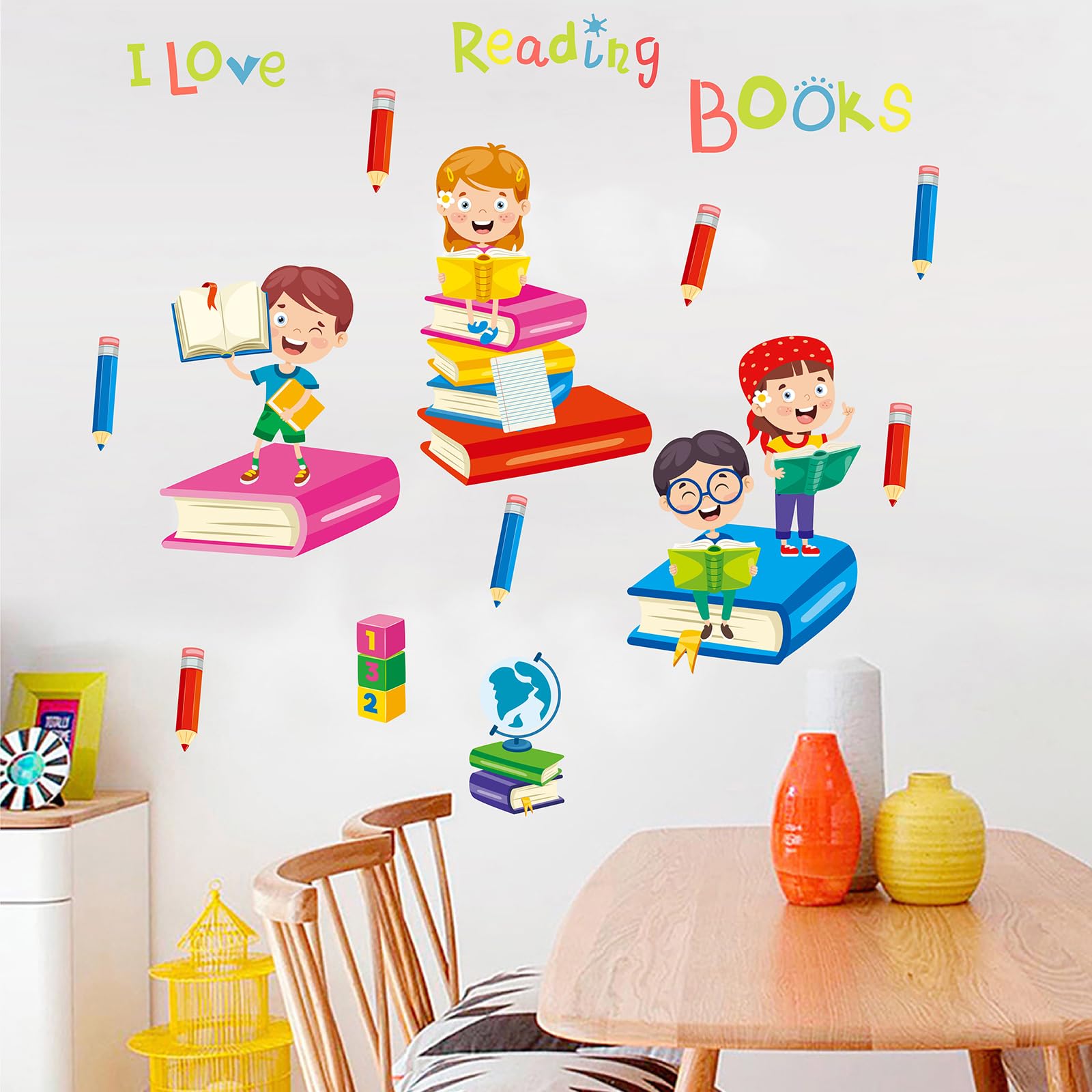 DRWSSR Color Pencils Wall Decals – 12 Colors, Removable PVC Stickers For Kids Room, Nursery, Classroom, Playroom Decor (2 Sheets, 12x24 Inch Each)