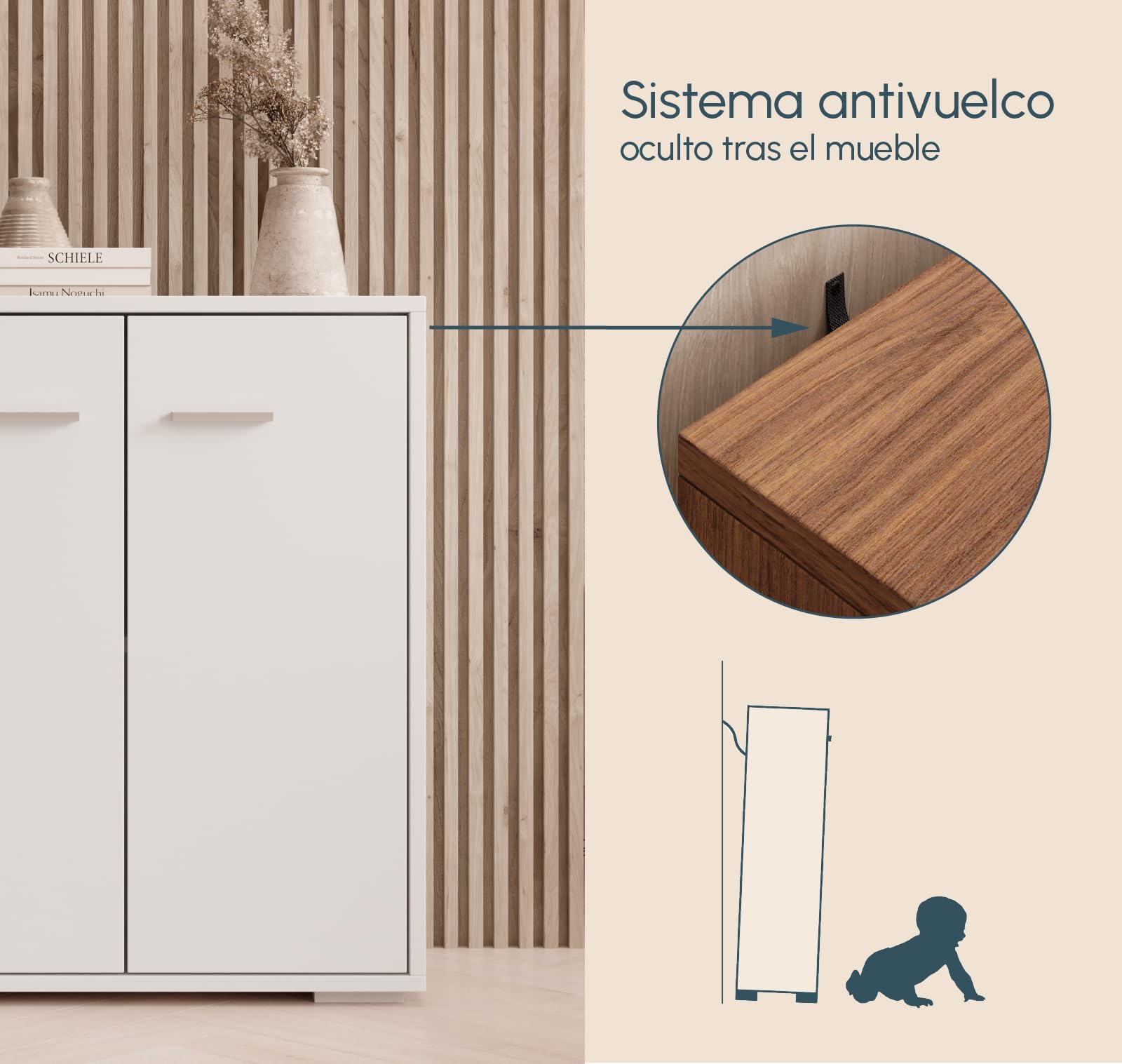 MB Muebles Bonitos | Aparador pequeño Lander L2 para Salón Moderno | Armario Auxiliar | Color Blanco | 60x71x30 cm