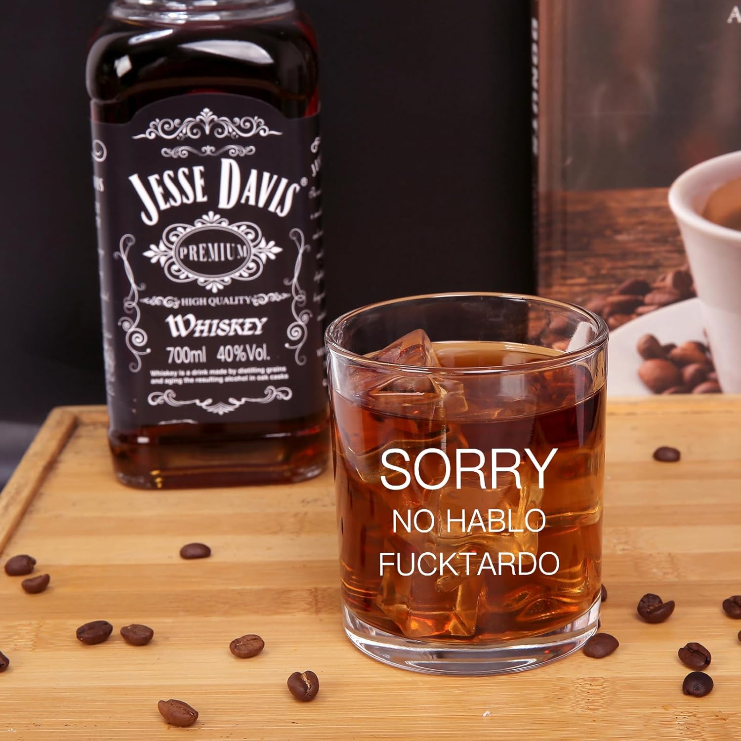 Jogskeor Sorry No Hablo Fucktardo Whiskey Glass 10oz, Funny Gift for Man Woman, Christmas Birthday Gifts for Dad Mom Sister Brother Cowokers Boss Friends